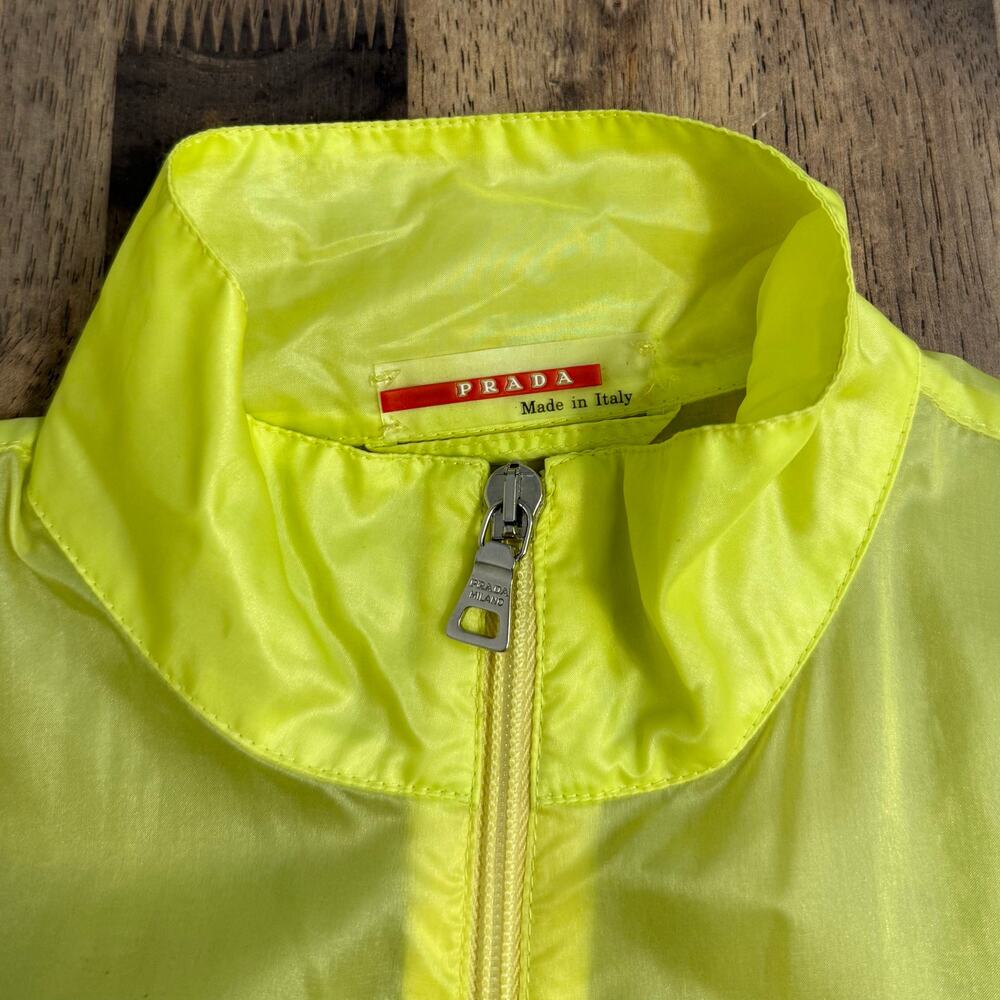 VTG 1999 PRADA Windbreaker Jacket Y2K Sheer Nylon Zip Neon Yellow Women’s Medium - Picture 6 of 12